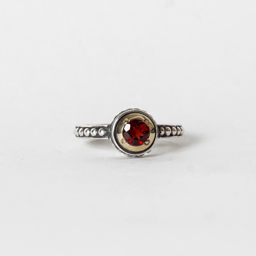 Designer Silver Ring with 14K Gold and Garnet